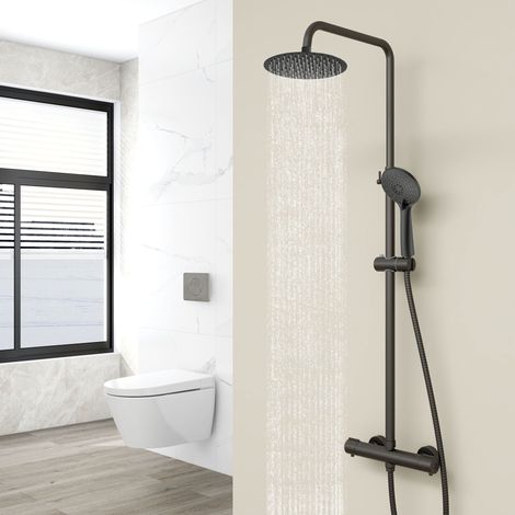 Acezanble Thermostatic Twin Head Mixer Shower Set Round Bar Chrome Exposed Valve (1/5)