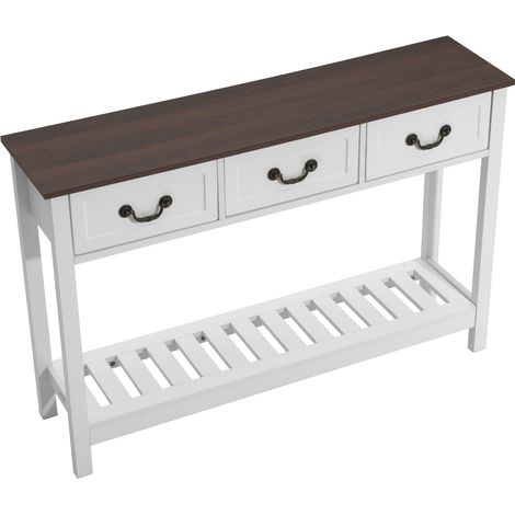 Mophorn Console d’entrée 120 cm, table de style rustique avec tiroirs et étagère inférieure, idéale pour le couloir, la chambre ou le salon, finition marron et blanche (1/5)