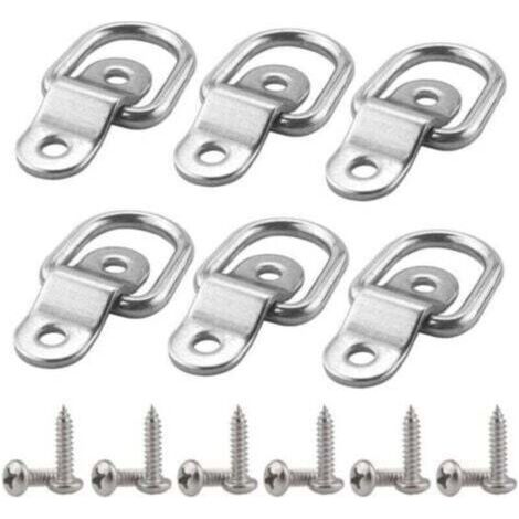 Lot de 6 Anneaux D en Acier Inoxydable avec 12 Vis de Fixation pour Camions, Remorques et Bateaux - Base 60mm (1/4)