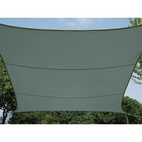 Perel Voile d’ombrage rectangulaire 4 × 3 m pour jardin et terrasse, polyester respirant et déperlant 160 g/m², protection UV 90 %, anneaux inox, vert gris (1/10)