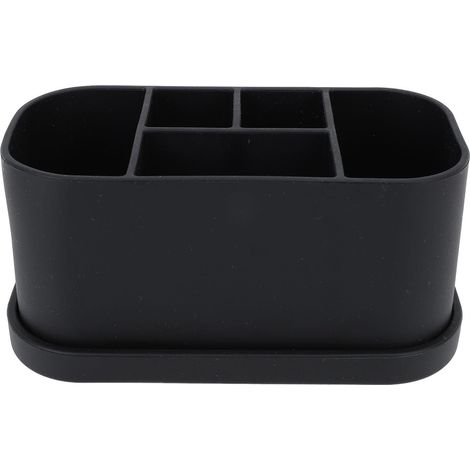 Porte-brosse à dents et dentifrice en silicone, multifonctionnel, 5 emplacements avec trous de drainage, organisateur de comptoir de salle de bain pour cosmétiques et produits de soin, noir (1/5)