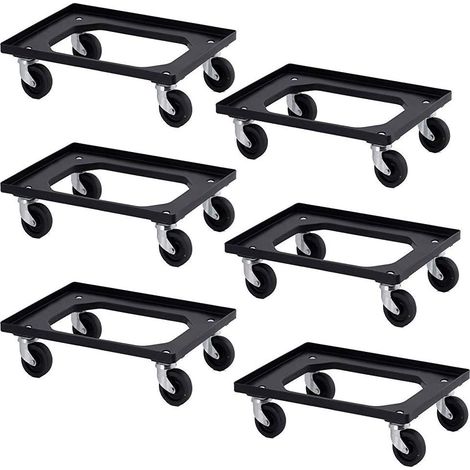 BRB Lot de 6 roulettes de transport ESD pour récipient européen 600 x 400 mm, 4 roulettes pivotantes, noir