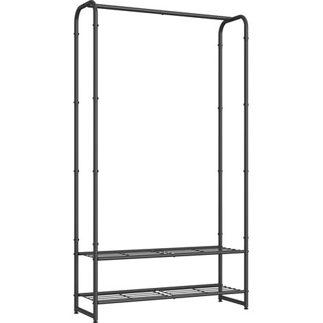 SONGMICS Portant à Vêtements, Porte-vêtement avec Tringle et Étagères, Porte-manteau en Métal, Noir Mat (1/5)