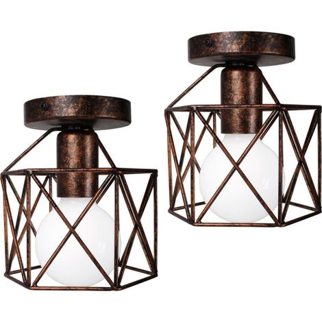 Plafonnier Industrielle Vintage Lampe de Plafond Cage en Métal Suspension Luminaire E27 Rouille Ø15CM pour Salon Chambre Café Bar - 2Pcs (1/4)