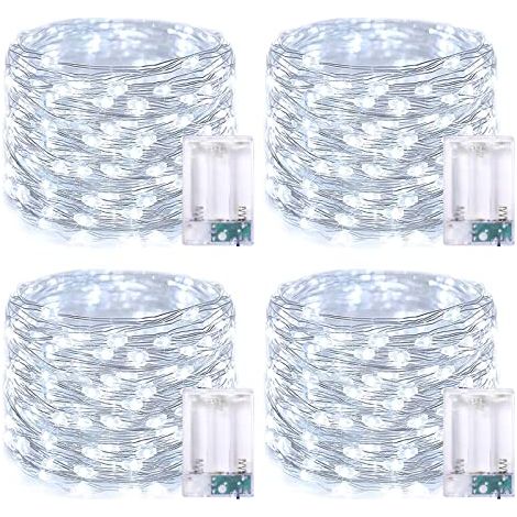 Guirlande Lumineuse LED - 50 Lampes Blanc Froid - 4,9 M - Alimentation Piles AA - Étanche IP44 - Pour Intérieur Extérieur - Lot de 4 (1/5)