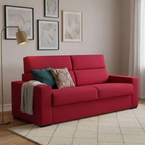 Schlafsofa 3-Sitzer Marcon, abnehmbar, mit Stauraum, Made in Italy, waschbar, 220x95 cm Rot (1/5)