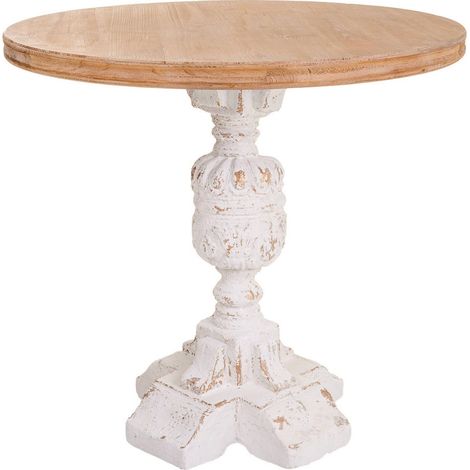 table ronde classique en bois coloré style vintage - bois naturel et blanc patiné (1/5)