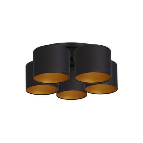 Plafonnier noir-mat 5 abat-jour or Arden E27 Luminex