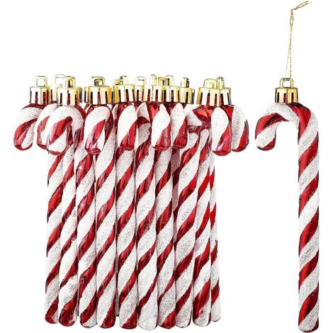Ensemble de 12 cannes de Noël scintillantes, décorations pour sapin, avec cordon de suspension, 13 cm