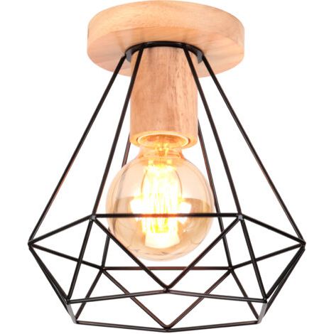 royaluxe- Plafonniers Modernes Luminaire Plafonnier En Bois Et Métal Lampe De Plafond Rétro Plafonniers D'Intérieur Noir Pour Chambre À Coucher Cuisine Salon (1/5)