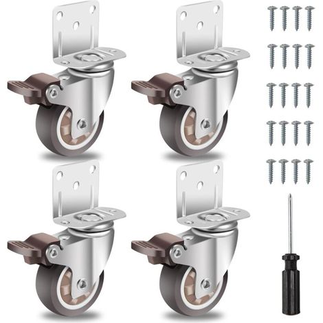 50mm Roulettes pour Meubles avec 4 Frein, Plaque de Montage en L, Roulette Charge Lourde Jusqu'à 270KG, Caoutchouc pour Tous Les Sols, Meuble, Étagères,Coffres à Jouets,lot de 4 (1/4)