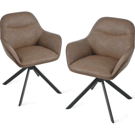 Goeurvant 360° Drehstühle mit weichem Sitz, eleganter, geschwungener Rückenlehne und ergonomischen Armlehnen, stilvoller Komfort für jedes Zimmer - 2er Set - Dunkelbraun