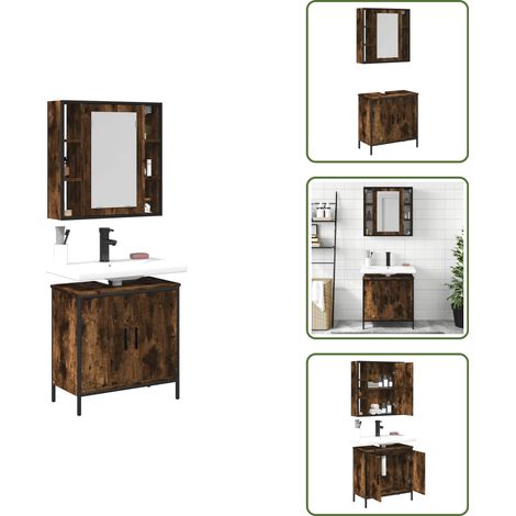 Almacenamiento de baño - vidaXL Set de muebles baño 2 pzas madera contrachapada roble ahumado - Muebles de baño con espejo