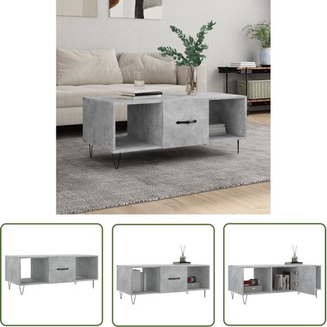 The Living Store Table basse gris béton 102x50x40 cm bois d'ingénierie - Table Basse - Meuble Salon - Table D'appoint - Table Côté Canapé - Design Moderne (1/5)