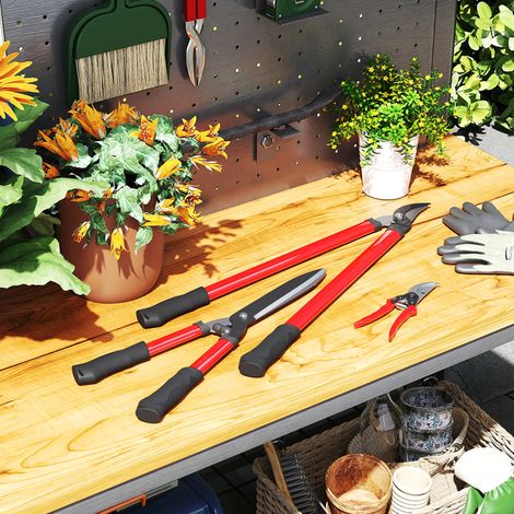 Set di attrezzi da giardinaggio da 3 pezzi con cesoie da giardino, taglia-rami, cesoie da potatura e manici in gomma leggera. (1/5)