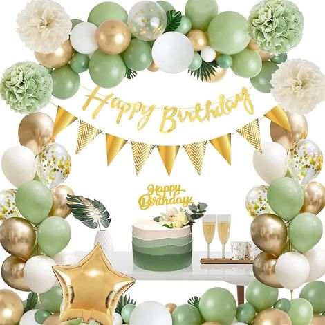 Set de soixante deux pièces pour décoration d anniversaire avocat vert avec ballons et pompons pour fête homme et femme (1/5)