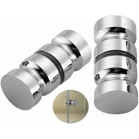 Lot de 2 de Poignées de Porte de Douche Bain Poignée de Porte de Douche 30 mm Poignées De Porte De Remplacement en Chrome Poli Poignée de Porte Ronde en Verre en Acier Inoxydable Durable (1/4)