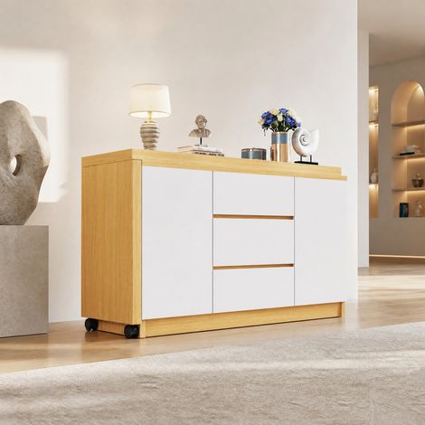 Escritorio plegable 120x50x76,5 cm de madera blanco/natural con almacenaje FloraGrace (1/5)