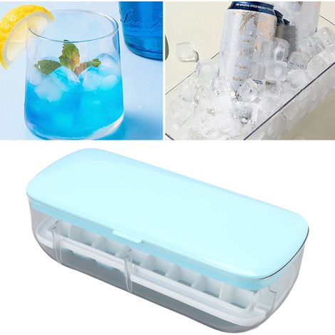 Silikon-Eiswürfelform mit 24 Fächern und Deckel für Gefrierschrank und Küche (blau) (1/5)
