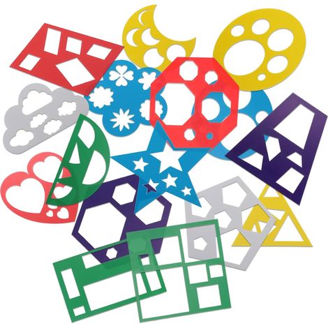 Set mit 16 geometrischen Schablonen für Kinder – Vorlagen für geometrische Zeichnungen, wiederverwendbare Schablonen für Dreiecke, Kreise und Herzen für Kinder, Neugeborene und Vorschulkinder (15 × 15 (1/5)