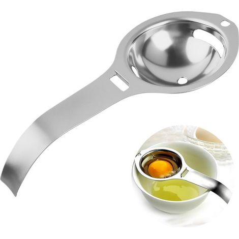 Separa le uova con il separatore di tuorli e albumi in acciaio inox con manico allungabile per cucinare e cuocere al forno in modo efficiente. (1/5)