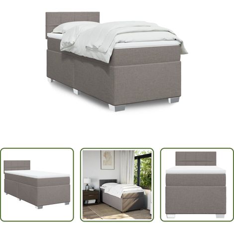 vidaXL Surmatelas - Sommier à lattes de lit avec matelas Taupe 90x200 cm Tissu (1/5)