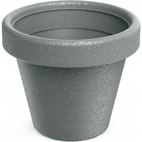 Kunststoff-Blumentopf mit rundem Deckel, steingrau, 23,8 cm Original