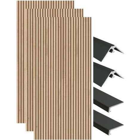 ONDEE - Kit instalación paneles murales nicho BELLA listones madera 120cm perfil negro (1/4)