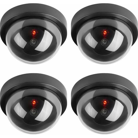 Caméras factices, Fausse de Sécurité Caméra Dôme CCTV avec LED Clignotant Lumière pour Les Entreprises Magasins Accueil, Usage Intérieur Extérieur (4 Pack)