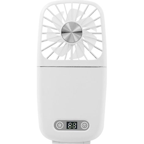 Ventilateur de cou portable – ventilateur USB personnel À porter autour du cou Ventilateur silencieux et rechargeable avec miroir de maquillage et dragonne, 3 vitesses, pliable (1/5)