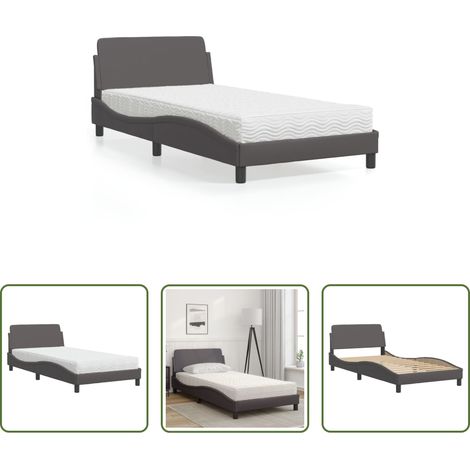Kunstlederbett - Bett mit Matratze "Dover" Grau 100x200 cm Kunstleder (1/5)