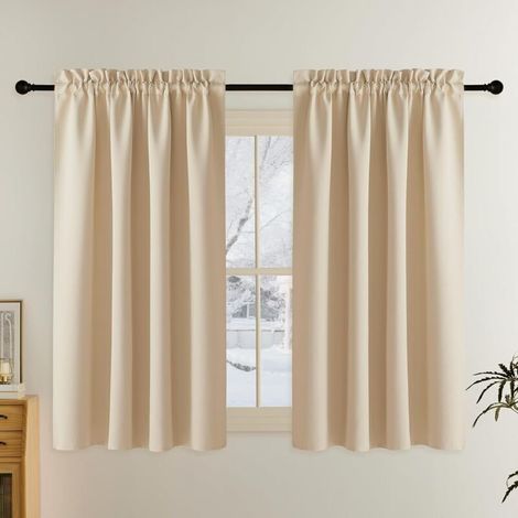 Lot de 2 Rideau Passe Tringle Tenture Opaque Décoration de Petite Fenêtre Chambre Placard/Porte/Cuisine, L106 x H160cm, Beige (1/5)