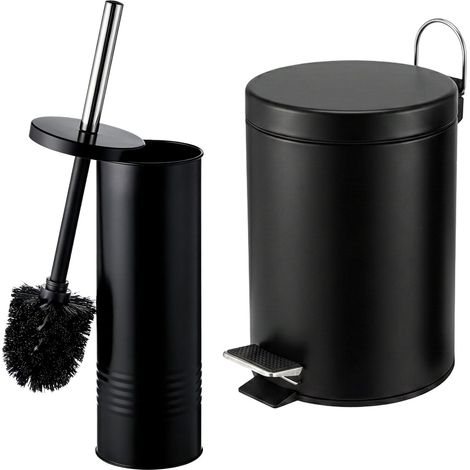 Juego de baño negro con papelera con pedal y escobilla de baño. (1/5)