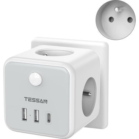 Cube Power Strip, 3 French Outlets, 3 USB Ports, Switch, 2500W, Home, Office (1/5)