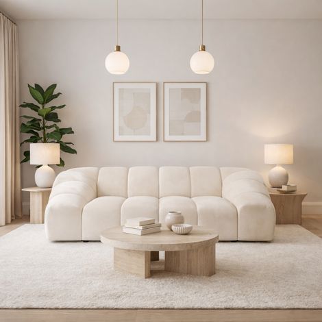 LORELIA - Canapé droit en tissu aspect velours - 3 places - 240 cm - Beige (1/4)
