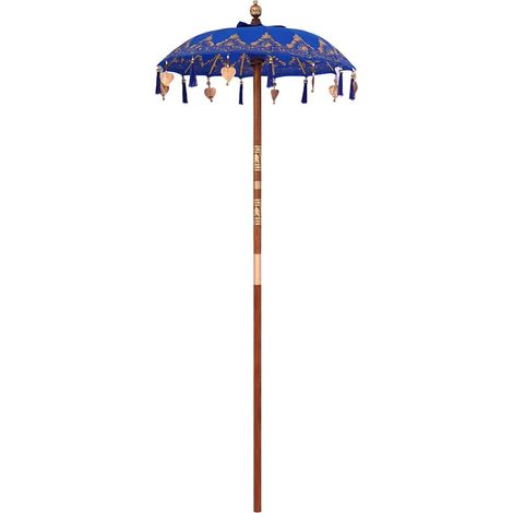 Parasol de jardin,Parasol balinais Bleu (90-100) x 260 cm Coton et bois massif CFW18987 (1/5)