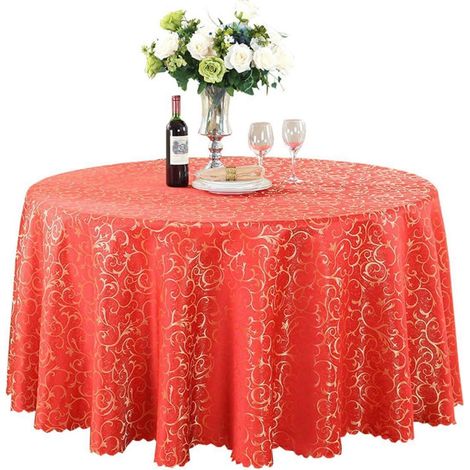 Nappe ronde en jacquard 220 cm Rouge, facile d'entretien, pour occasions festives