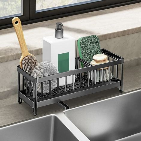 [NEVER USED] Stainless steel sponge holder sink organizer with removable drip tray multifunctional for sink organizer black