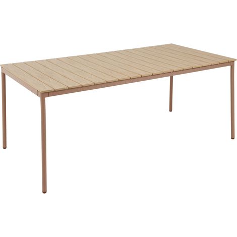 Table de jardin 180x90 cm en métal et bois 8 places marron