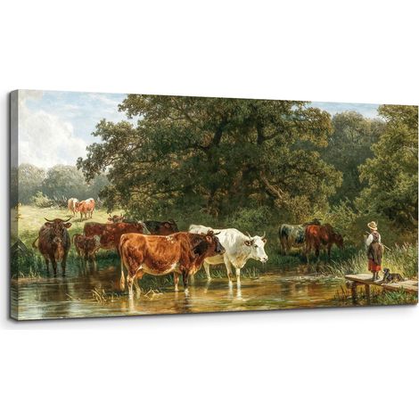 Quadro Tela Mucche Acqua 50x100 cm Grande Arte Parete (1/5)