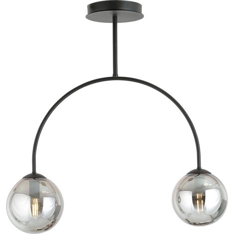 Plafoniera Moderna Utu 2 Luci In Acciaio Nero E Vetro Fumè (1/4)