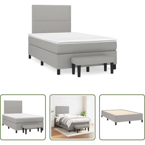 vidaXL Tête de lit réglable - Sommier à lattes de lit et matelas gris clair 120x190 cm tissu (1/5)