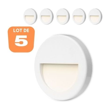 Lot de 5 spots LED mural VEKTAB1 rond blanc 3W 3000K IP65
