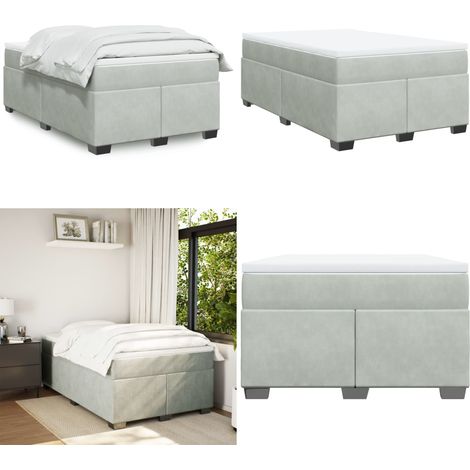 Sommier à lattes de lit et matelas gris clair 120x190cm velours - Lit Double - Lit Plateforme - Lit Avec Sommier - Matelas À Ressorts Ensachés - Literie - Home & Living (1/5)