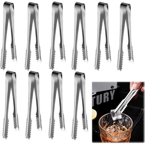 Pince à Glaçons,10pcs Pince à Sucre en Acier Inoxydable,Pince a Sucre Glace Mini,Pince de Service,Pour Buffet,Grill Bar Cuisine (1/5)