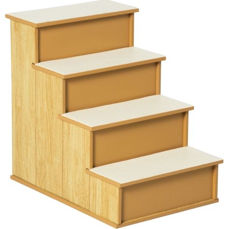 Escalier pour animaux 4 marches en MDF avec revêtement en peluche, 40 x 59 x 54,2 cm, charge max 30 kg, couleur naturelle (1/5)