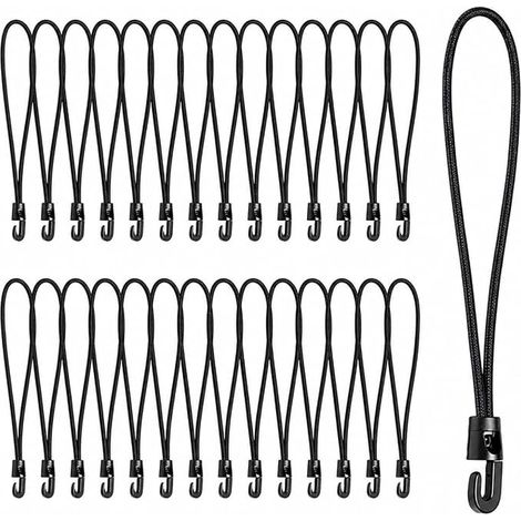 Tendeurs Elastique avec Crochets, Tendeur Bache Piscine 25cm, Sandows de Fixation Noirs pour Bâche, Tente, Remorque, Bagages, Jardin, Camping, Couverture et Usage Extérieur (1/4)