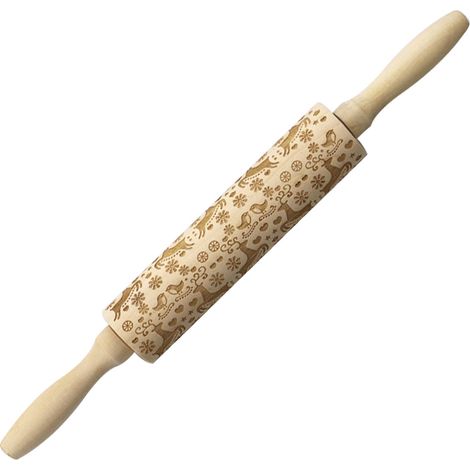 Rouleau à pâtisserie en bois naturel de Noël, outil de cuisson à motifs gravés pour gâteaux (1/5)