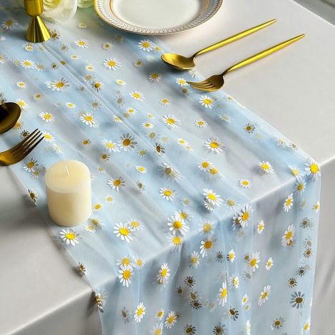 Camino de mesa, Talla M, 75 x 300 cm, Mantelería, Malla transparente y tul, fiestas y cumpleaños, Decoración de mesa de malla transparente (1/5)