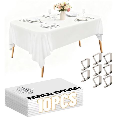 Lot de 10 Nappe Blanche Anti-Taches, 274 x 137 cm avec 8 Pinces à Linge (1/5)